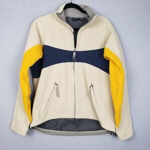 Helly Hansen Mens S Full Zip Fleece Jacket Cream Colorblock Ski Cabincore Casual